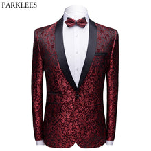 Load image into Gallery viewer, Wine Red Floral Jacquard One Button Suit Jacket Male Shawl Collar Slim Fit Mens Blazers Party Wedding Prom Tuxedo Blazer Hombre