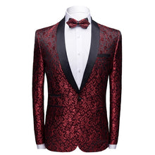 Load image into Gallery viewer, Wine Red Floral Jacquard One Button Suit Jacket Male Shawl Collar Slim Fit Mens Blazers Party Wedding Prom Tuxedo Blazer Hombre