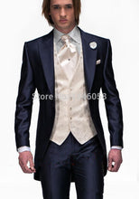 Load image into Gallery viewer, 2017 Tailcoat Morning Style Mens Wedding Suits Navy Blue Groom Tuxedos Wedding Tuxedos Groomsmen Suit 3 Piece Best Men Suit