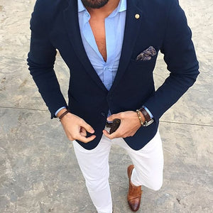 Blue jacket and white trousers  Mens outfits Mens fashion White shirt men